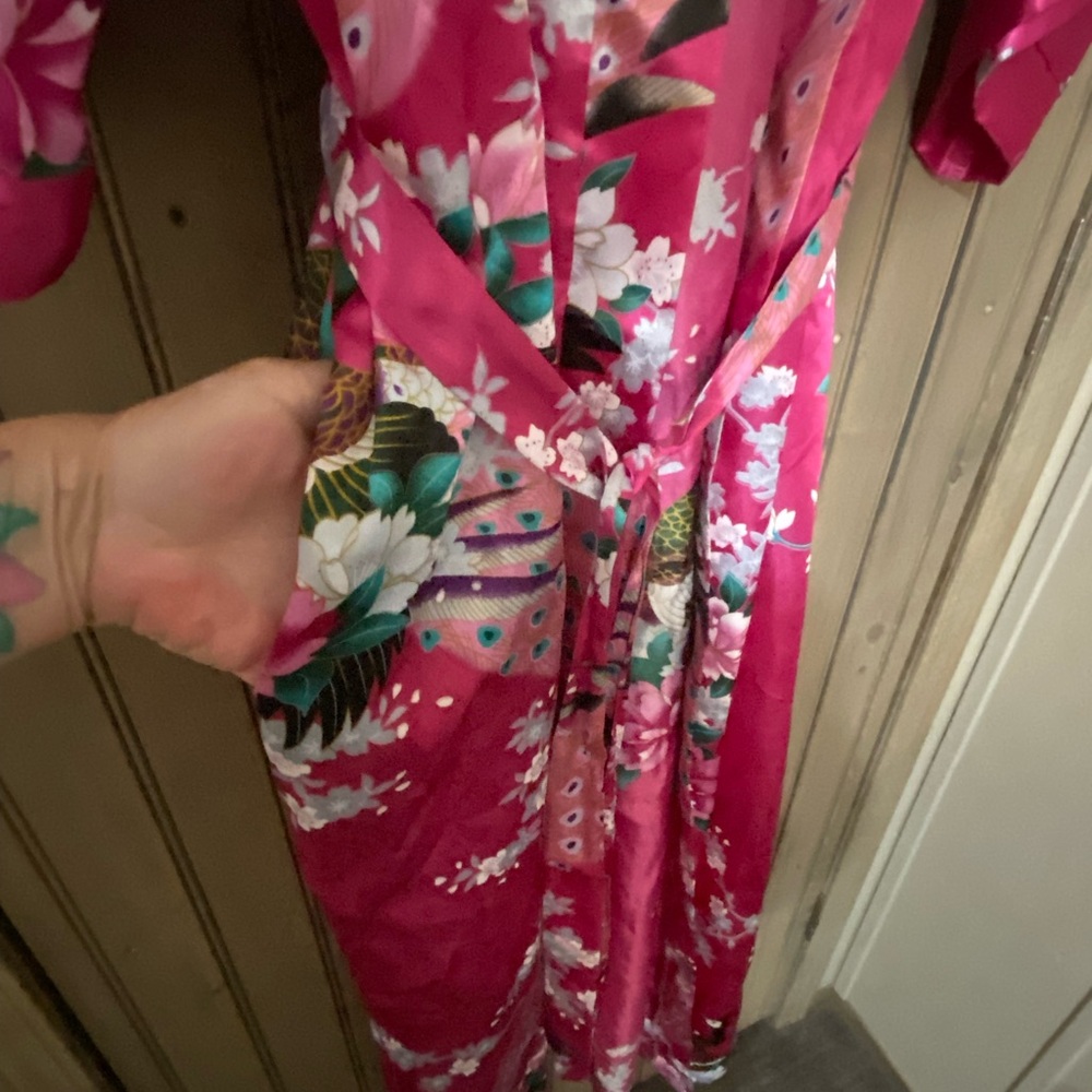 Vintage 1980's Art Deco Floral Peacock Kimono Sty… - image 8